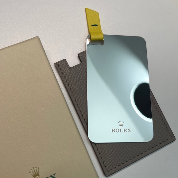 NEW in box ROLEX Hand Mirror in leather case grey yellow Limited Edition RARE - Picture 2 of 9